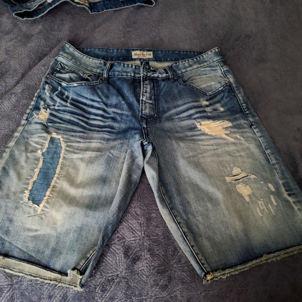 Rivet De Cru Thomas 5PKT Cut Denim Short Mens Sz 36 Polar Blue